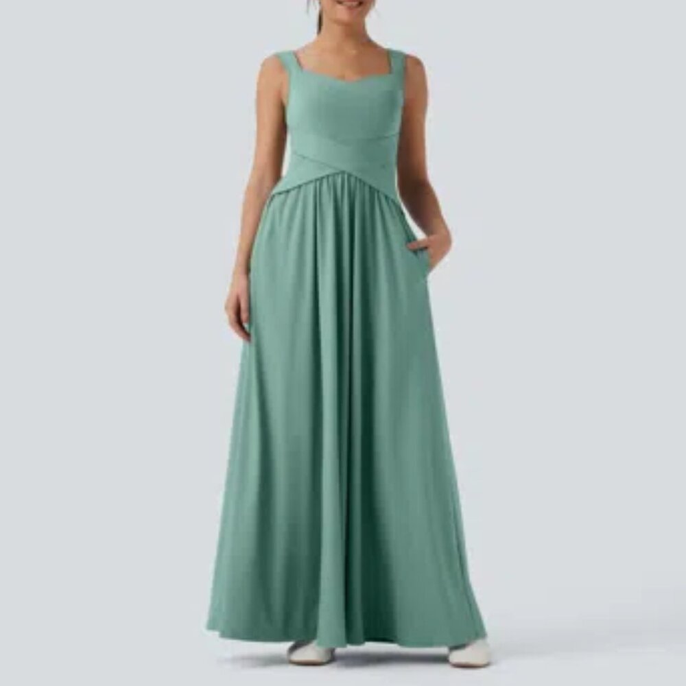 HALARA Sage Green Maxi Dress with Pockets